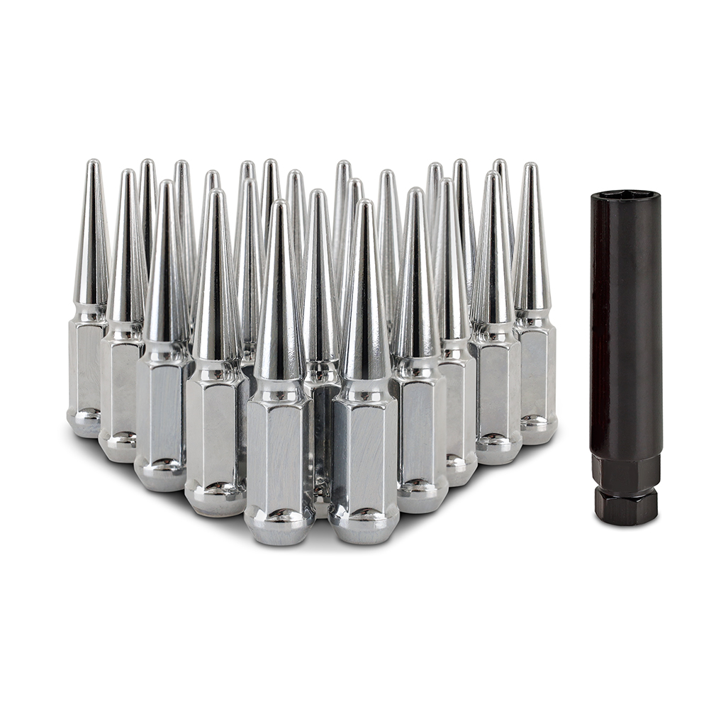 Mishimoto — Mishimoto Mishimoto Steel Spiked Lug Nuts M14 x 1.5 24pc Set Chrome
Spiked Lug Nuts - view 7